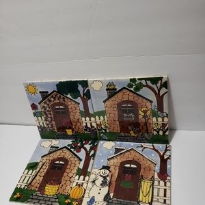 Vintage 1996 Set Of 4  H & P JOHNSON Tiles Folk Art "4 Seasons House Tiles
